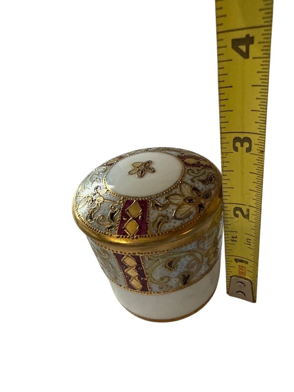 Hand-Painted Nippon Porcelain Trinket Box With Gold & Floral Accents - Picture 5 of 6